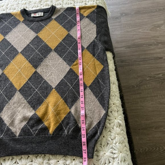 Pringle of Scotland Vintage Men's100% Lamb’s Wool Gray Argyle Sweater Large - Picture 11 of 12